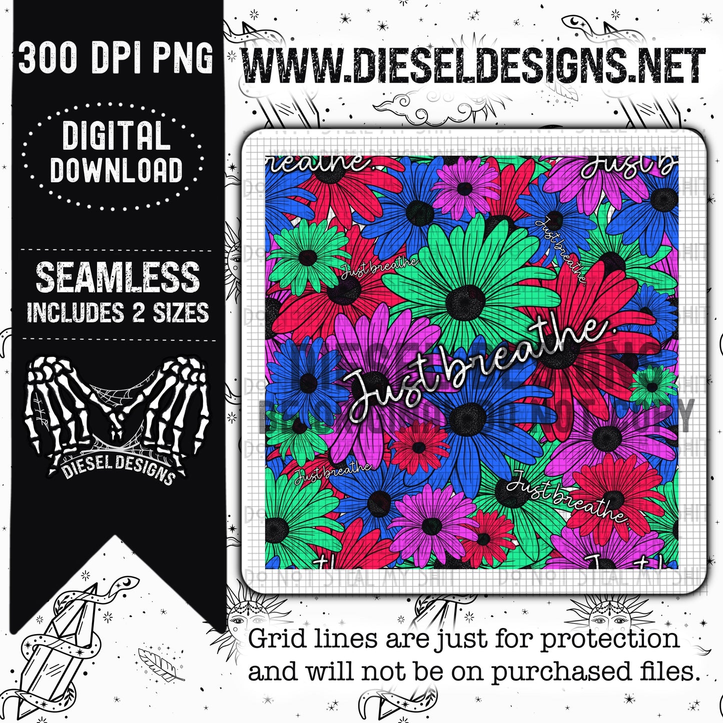 Just Breathe Seamless  | 300 DPI | Seamless 12"x12" | 2 sizes Included