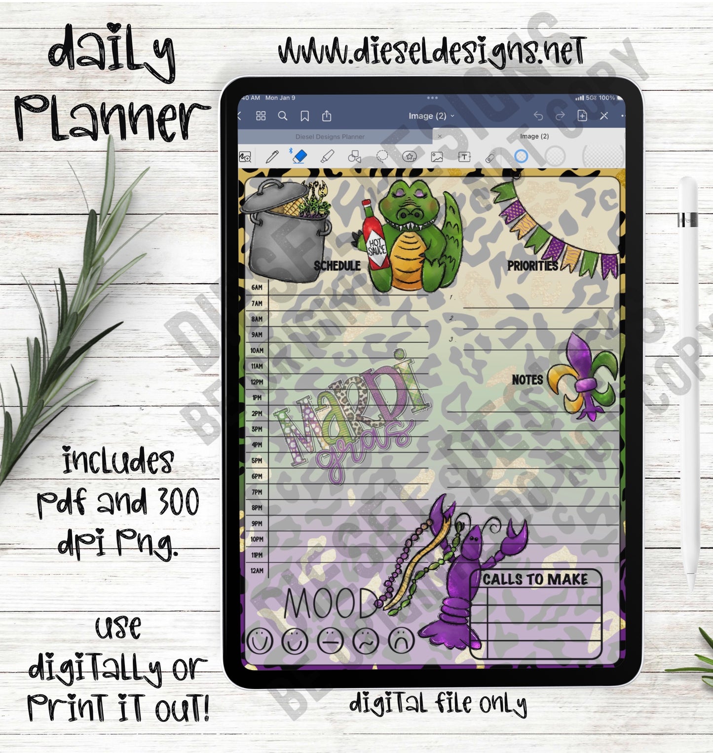 Mardi Gras 2 | Daily Digital Planner | 300 DPI | PNG & PDF included