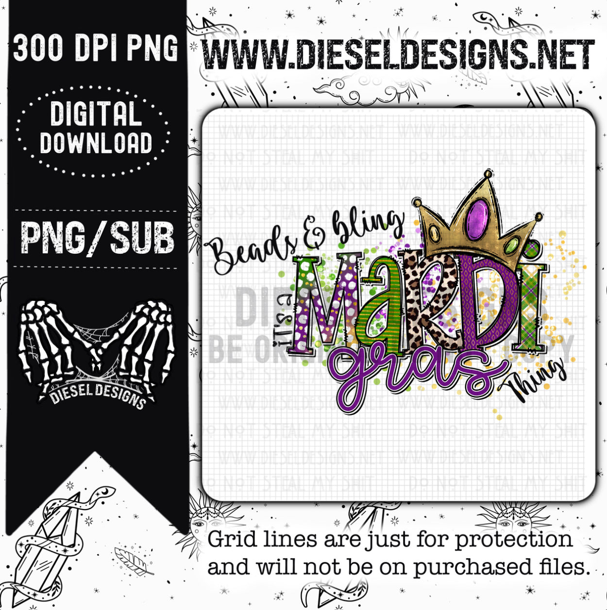 Mardi Gras Bling | 300 DPI | Transparent PNG