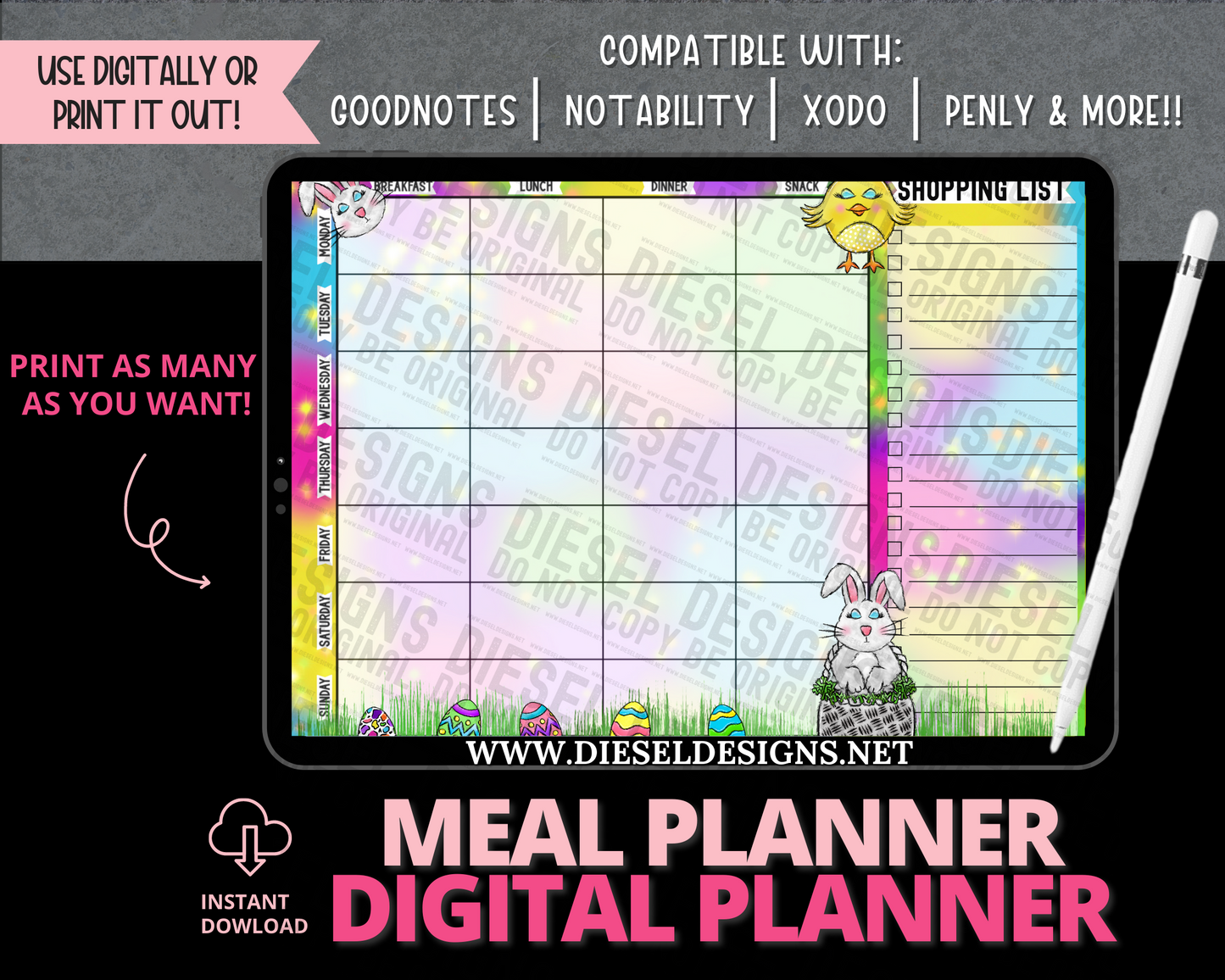 Easter Colorful | Digital Meal Planner | 300 DPI