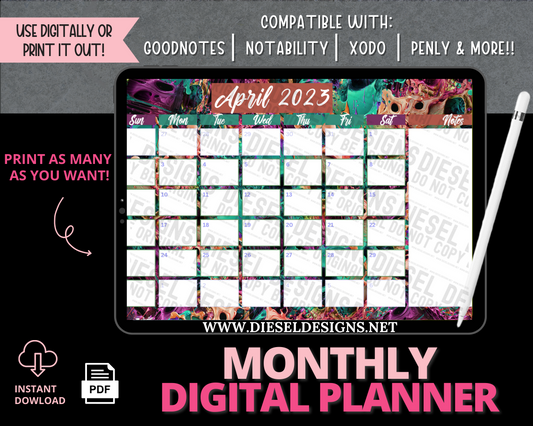 April 2023 - Tropical Skulls  | Monthly Digital Planner | 300 DPI |