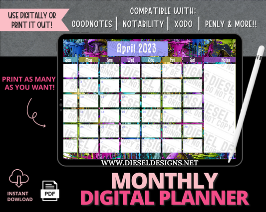 April 2023 - Splatter  | Monthly Digital Planner | 300 DPI