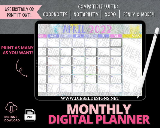 April 2023 - Soft Spring  | Monthly Digital Planner | 300 DPI
