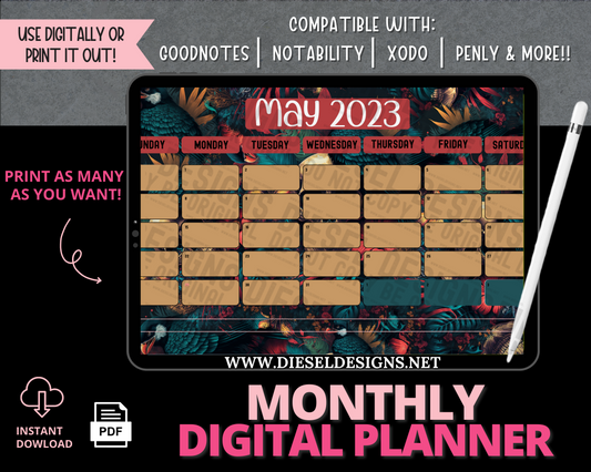 May 2023 - Tropical | Monthly Digital Planner | 300 DPI