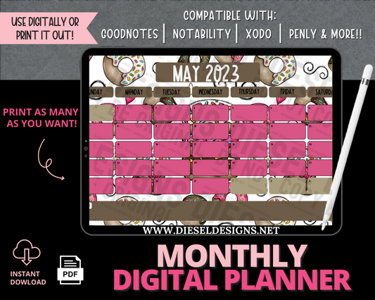 May 2023 - Donuts | Monthly Digital Planner | 300 DPI