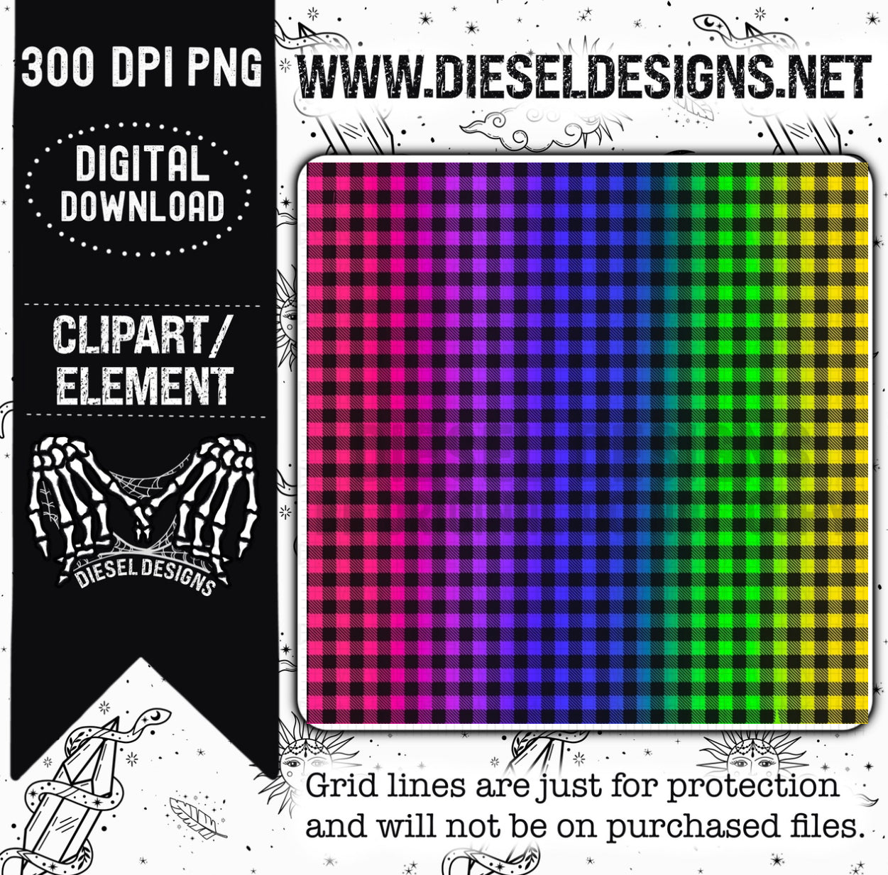 Neon Plaid Digital Paper | 300 DPI | Transparent PNG | Clipart |