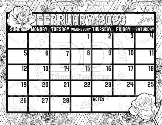 February: Roses B&W | Monthly Digital Planner | 300 DPI | PNG & PDF included