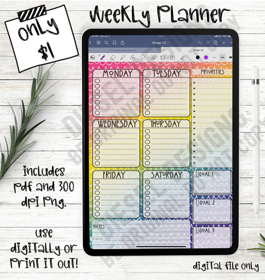 Rainbow Lines | 6-Day Digital Planner | 300 DPI | PNG & PDF included