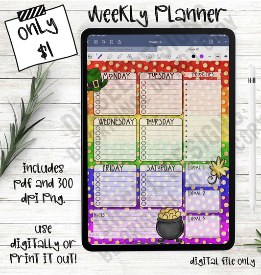 Rainbow St. Patrick's Day | 6-Day Digital Planner | 300 DPI | PNG & PDF included