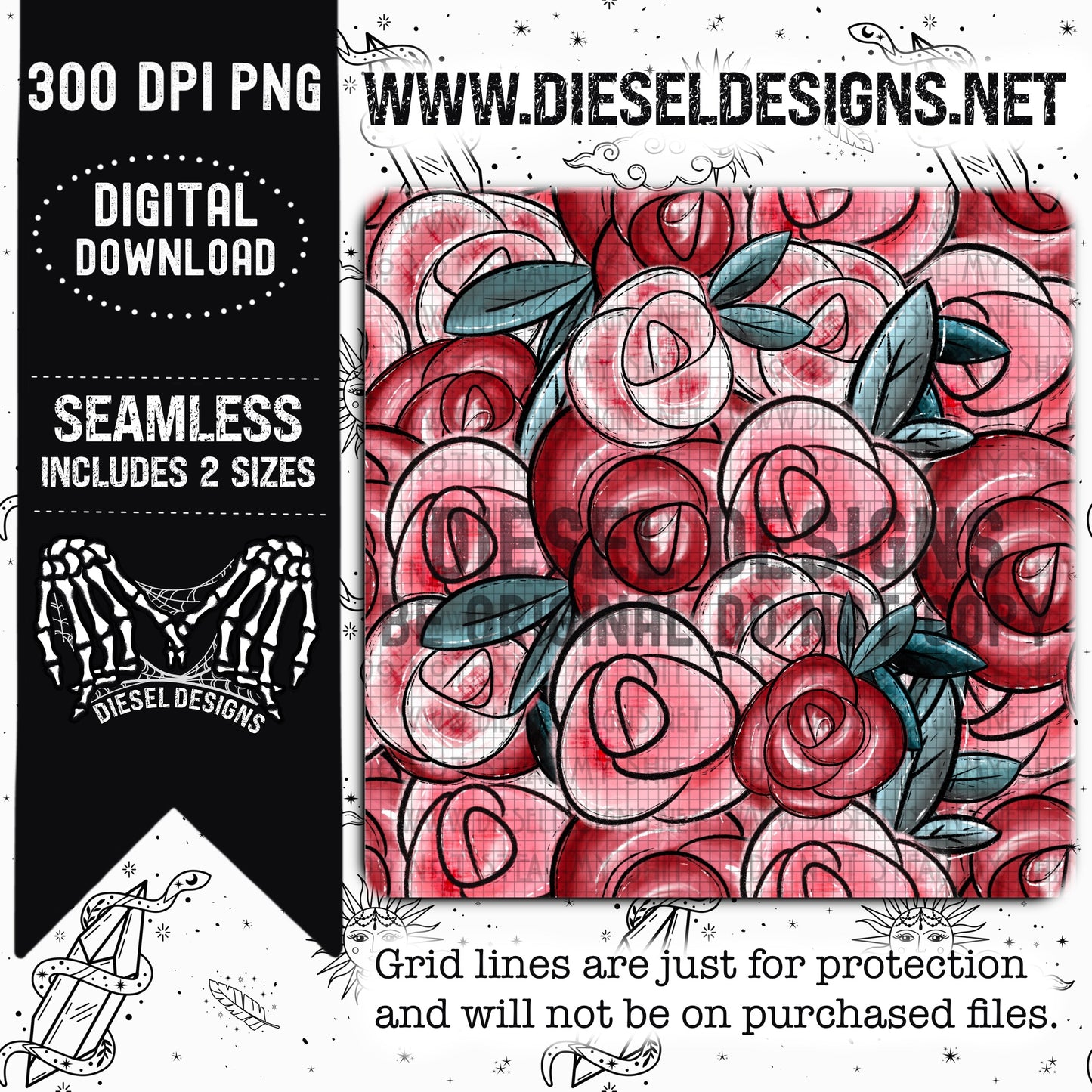 Roses Seamless  | 300 DPI | Seamless 12"x12" | 2 sizes Included