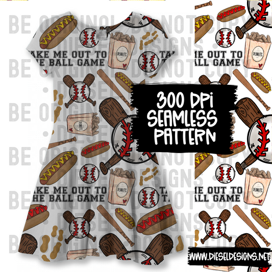 Take Me Out Baseball Seamless   | 300 DPI | 12" x 12" | Seamless File
