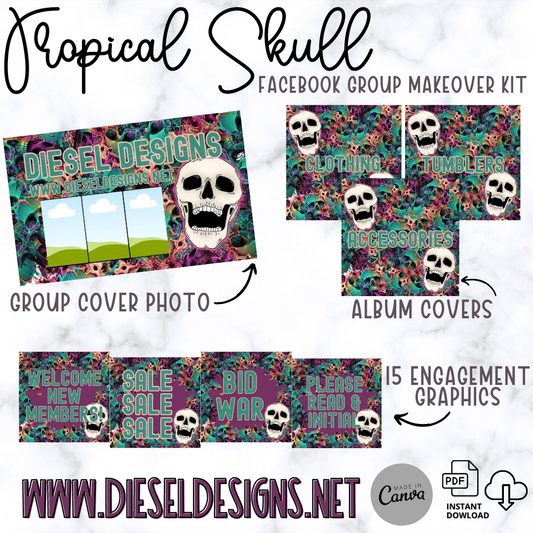 Tropical Skulls | Facebook Group Kits | Editable graphics included |