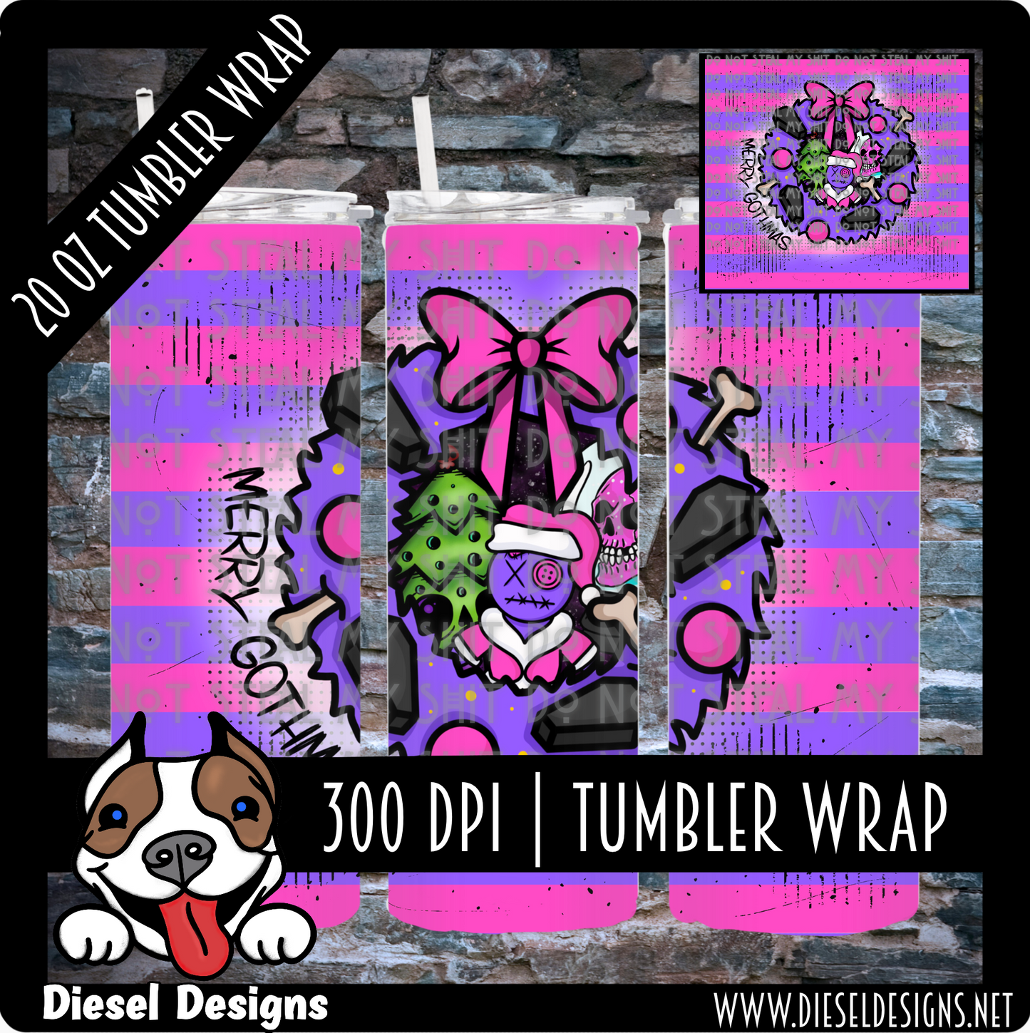 Merry Gothmas Tumbler Wrap | 300 DPI | PNG |
