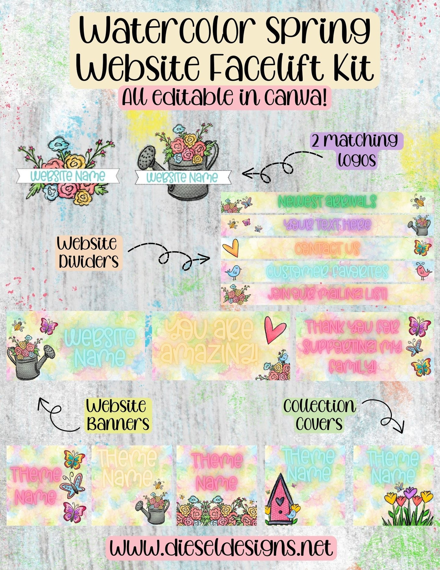 Watercolor Spring | Website Kits | Editable graphics included