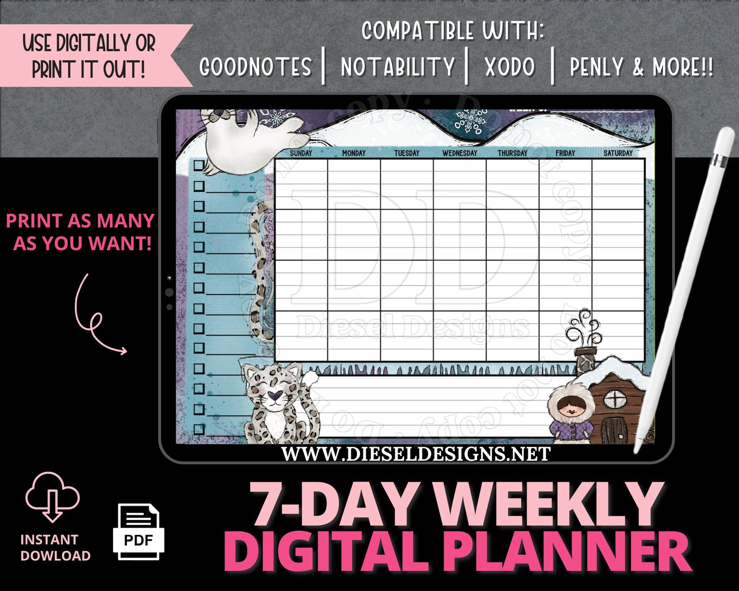 Weekly Planner 10 | 7-Day Digital Planner | 300 DPI | PNG & PDF included