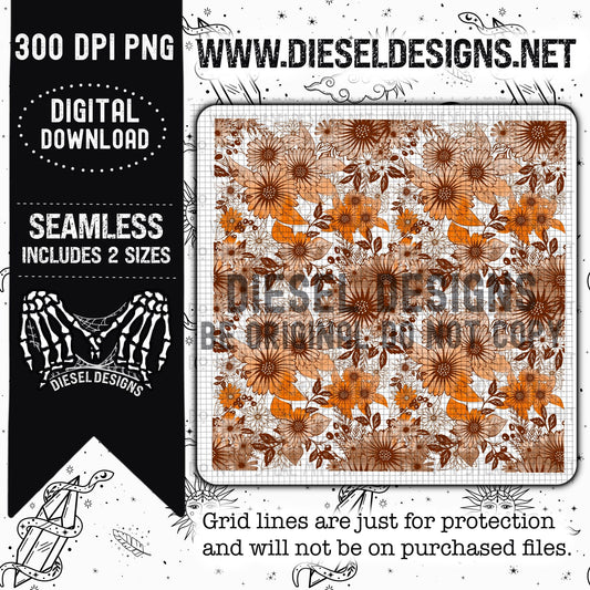Fall Floral Seamless | 300 DPI | Seamless 12"x12" | 2 sizes Included
