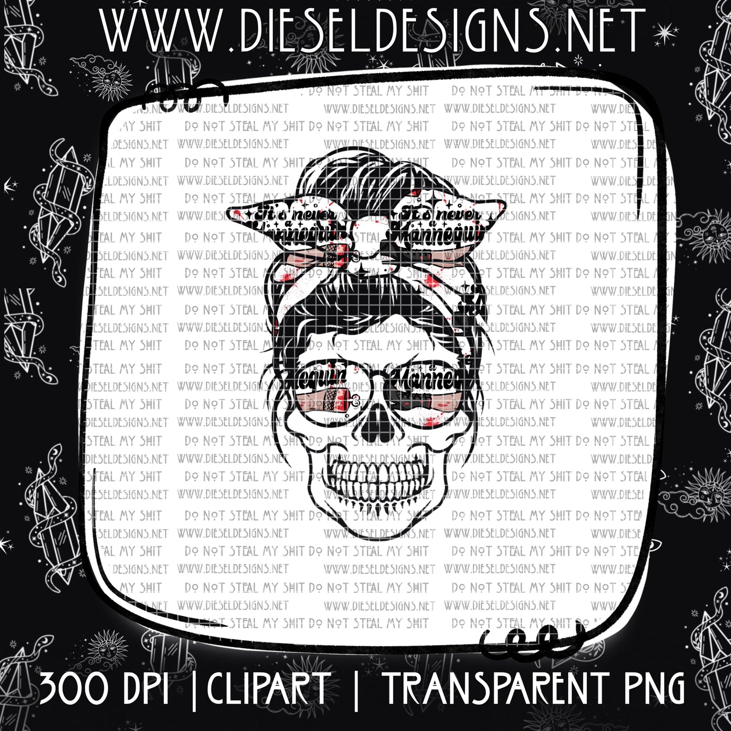 True Crime Skull mom bun | 300 DPI | Transparent PNG | Clipart |