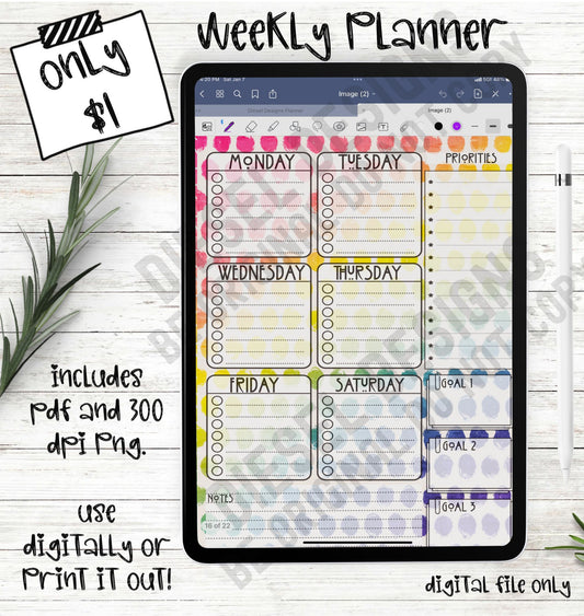 Rainbow Dots | 6-Day Digital Planner | 300 DPI | PNG & PDF included