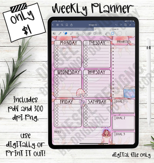 Sitting Witch | 6-Day Digital Planner | 300 DPI | PNG & PDF included