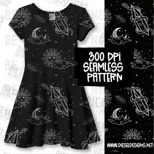 Witchy Crystals Black  | 300 DPI | 12" x 12" | Seamless File