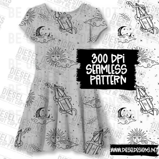 Witchy crystals white  | 300 DPI | 12" x 12" | Seamless File